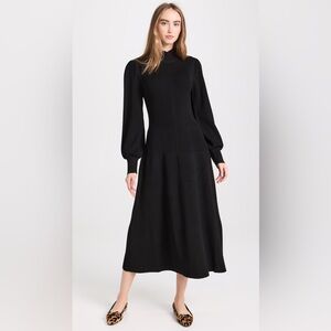 HILL HOUSE Persephone Mock Neck Ribbed Knit Sweater Dress, Black, Large